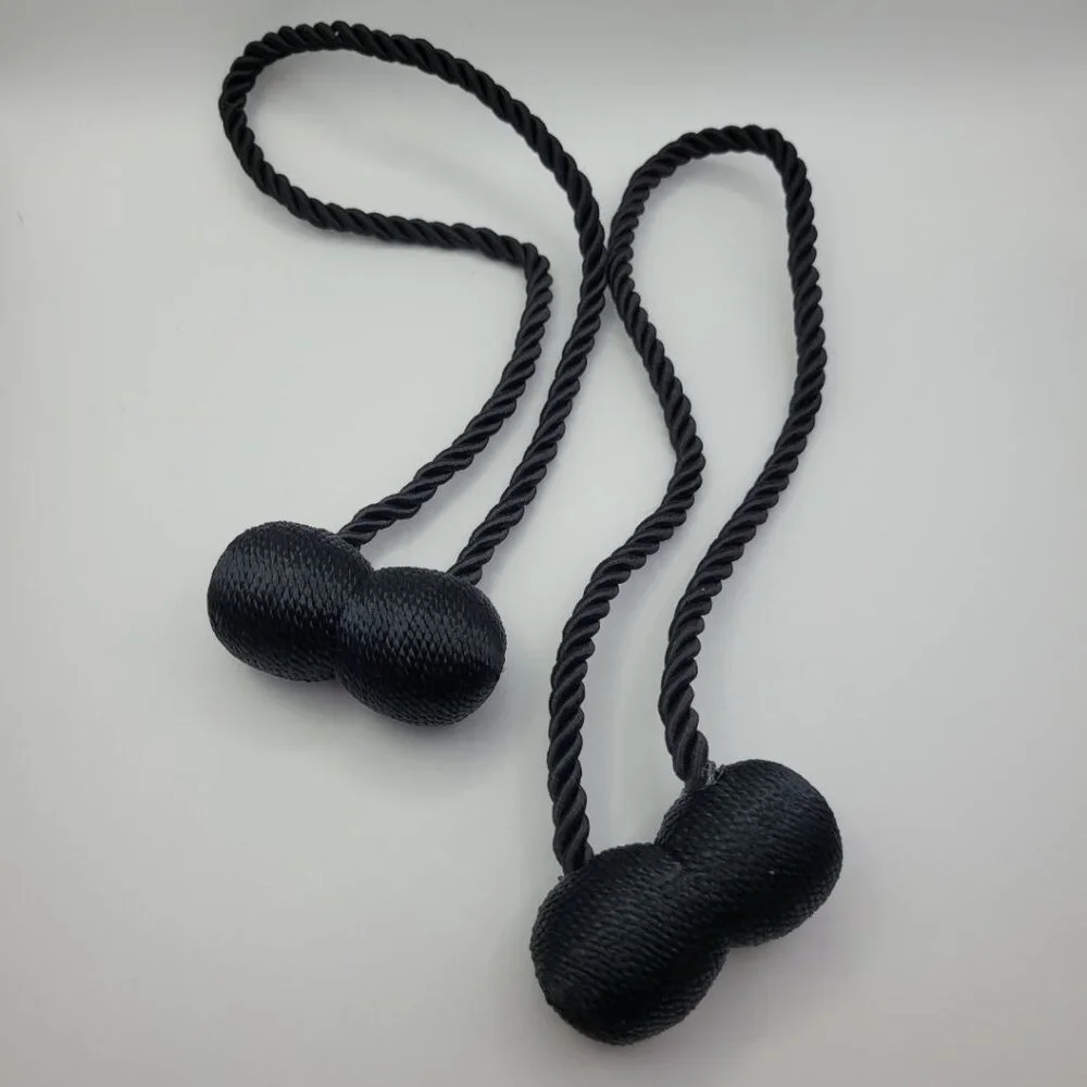 Magnetic Curtain Tie Backs‎ Pair Tassel Drapes Straps Black Strong